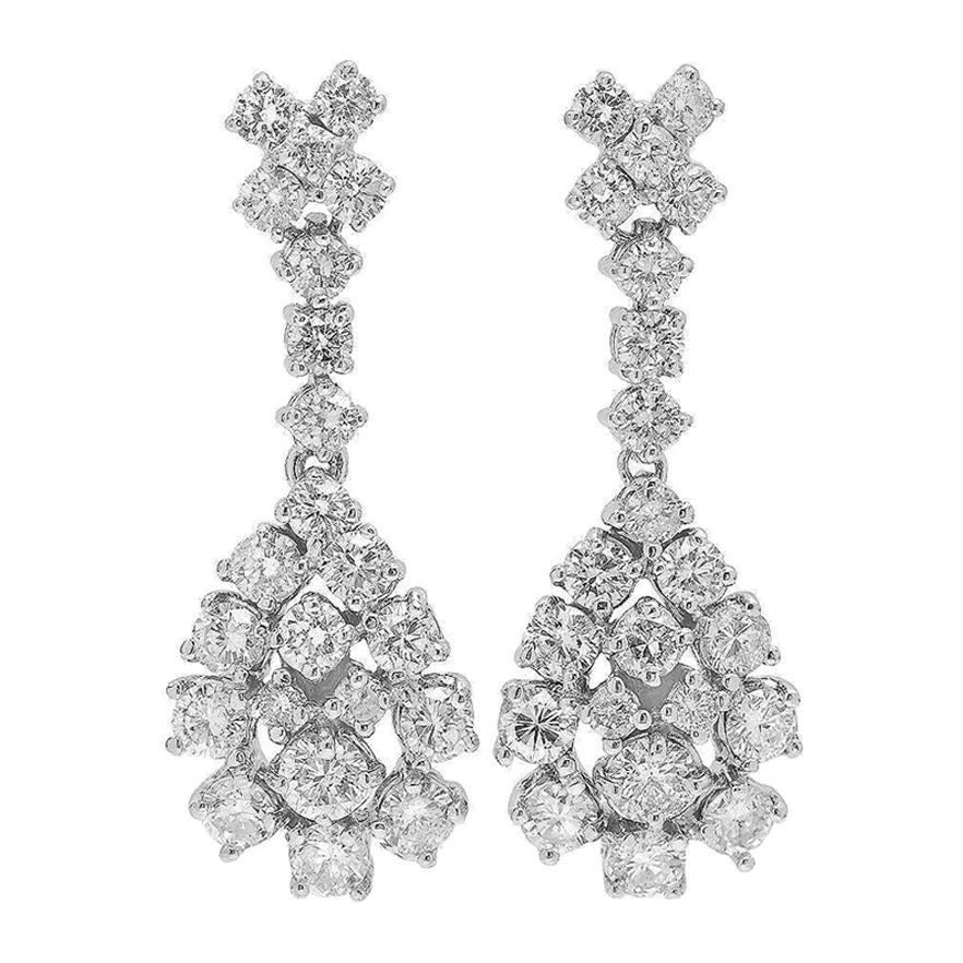 3.00 Carat Natural Diamond 14 Karat Solid White Gold Dangle Earrings For Sale