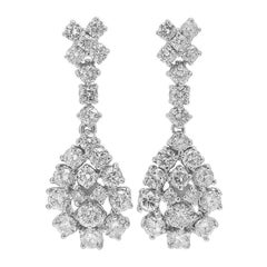 Pendants d'oreilles en or blanc massif 14 carats avec diamants naturels de 3,00 carats
