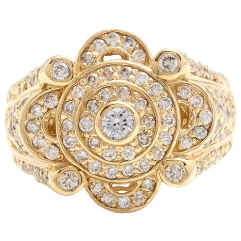 3.00 Carat Natural Diamond 14 Karat Solid Yellow Gold Men's Ring For Sale