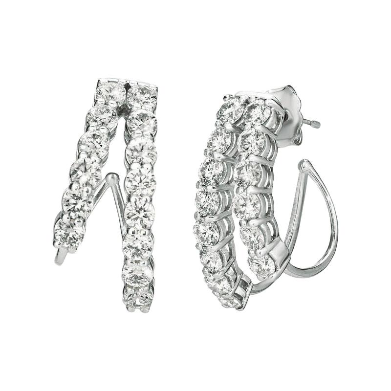 3.00 Carat Natural Diamond 2 Row Earrings G SI 14k White Gold