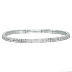 Flexibles Armband, 3,00 Karat natürlicher Diamant, 2 Reihen, G SI 14k Weißgold
