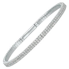 3.00 Carat Natural Diamond 2 Rows Flexible Bracelet G SI 14k White Gold