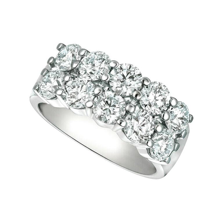 For Sale:  3.00 Carat Natural Diamond 2 Rows Ring G SI 14 Karat White Gold