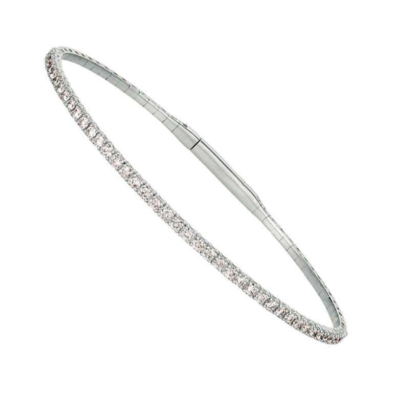 Bracelet jonc souple G-H SI en or blanc 14 carats avec diamants naturels de 3,00 carats