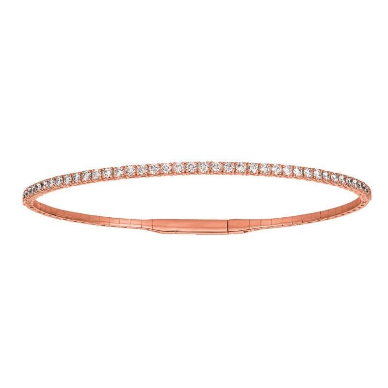 Contemporain Bracelet jonc souple en or rose 14 carats avec diamants naturels de 3,00 carats G-H SI en vente