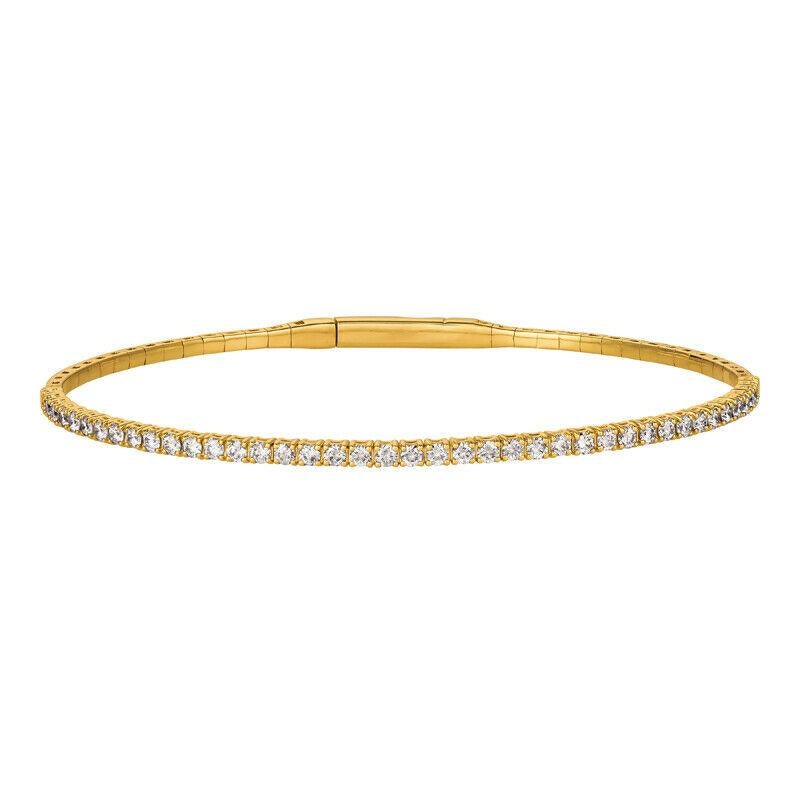 Round Cut 3.00 Carat Natural Diamond Flexible Bangle Bracelet G-H SI 14k Yellow Gold For Sale