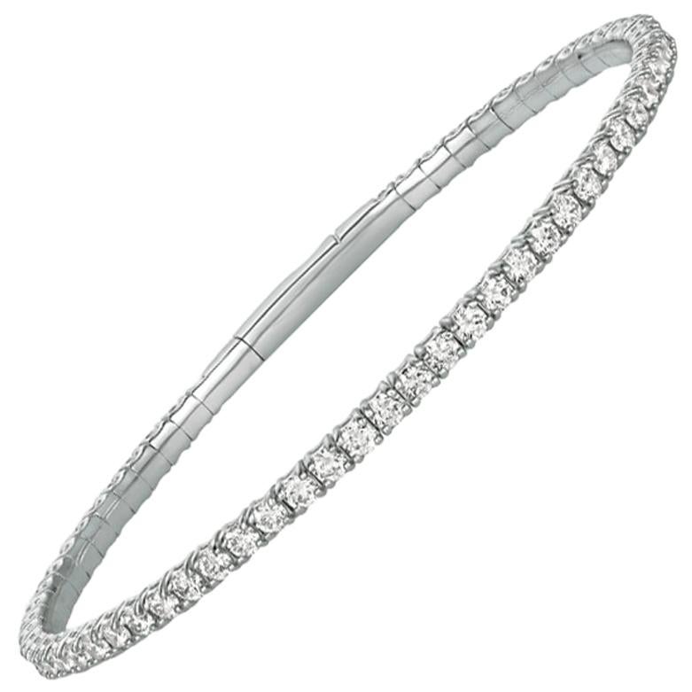 Bracelet tennis souple en or blanc 14 carats avec diamants naturels de 3,00 carats G SI