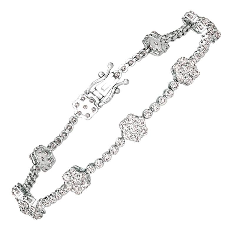 Bracelet fleur en or blanc 14 carats avec diamants naturels de 3,00 carats G SI