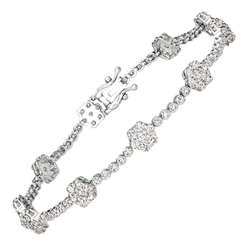 3.00 Carat Natural Diamond Flower Bracelet G SI 14 Karat White Gold