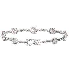 3.00 Carat Natural Diamond Flower Bracelet G SI 14 Karat White Gold
