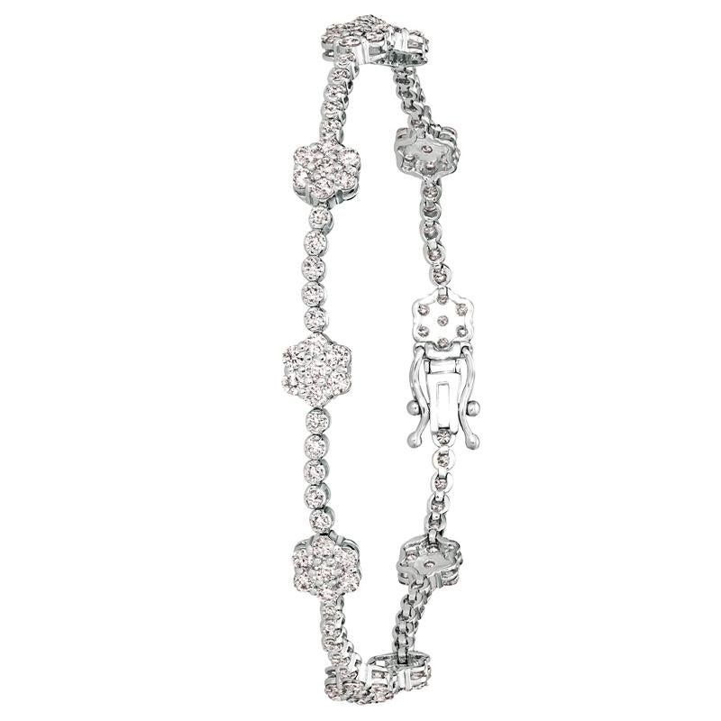 Contemporain Bracelet fleur en or blanc 14 carats avec diamants naturels de 3,00 carats G SI en vente