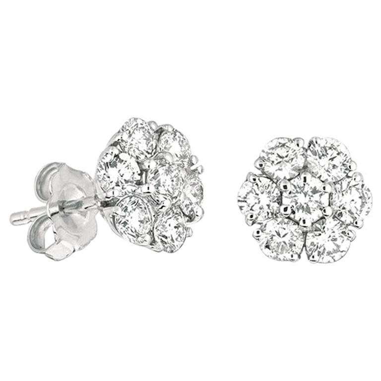 Boucles d'oreilles en or blanc 14 carats avec grappe de fleurs en diamants naturels de 3,00 carats G SI