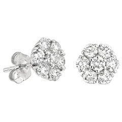 Pendientes Racimo Flor Diamante Natural 3,00 Quilates G SI Oro Blanco 14 Kilates