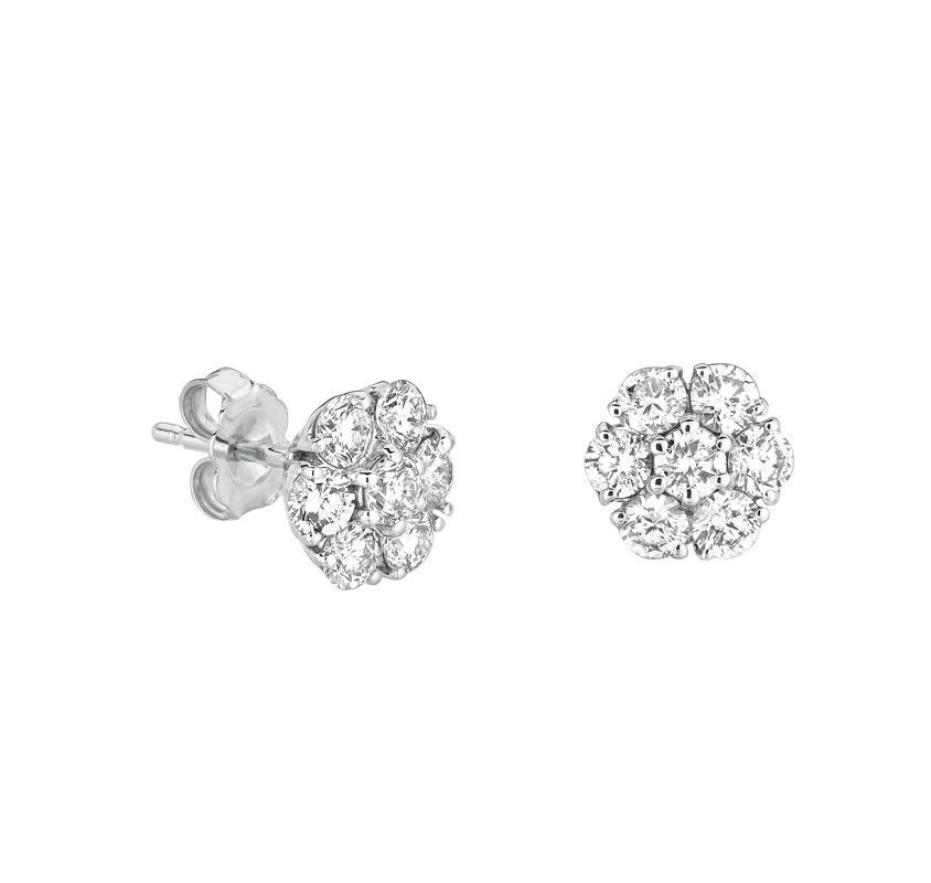 3,00 Karat natürlicher Diamant Blume Cluster-Ohrringe G SI 14 Karat Weißgold (Zeitgenössisch) im Angebot