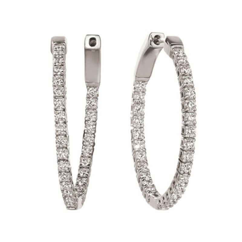 Moderniste Créoles souples en or blanc 14 carats avec diamants naturels de 3,00 carats G SI en vente