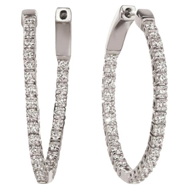 Créoles souples en or blanc 14 carats avec diamants naturels de 3,00 carats G SI en vente