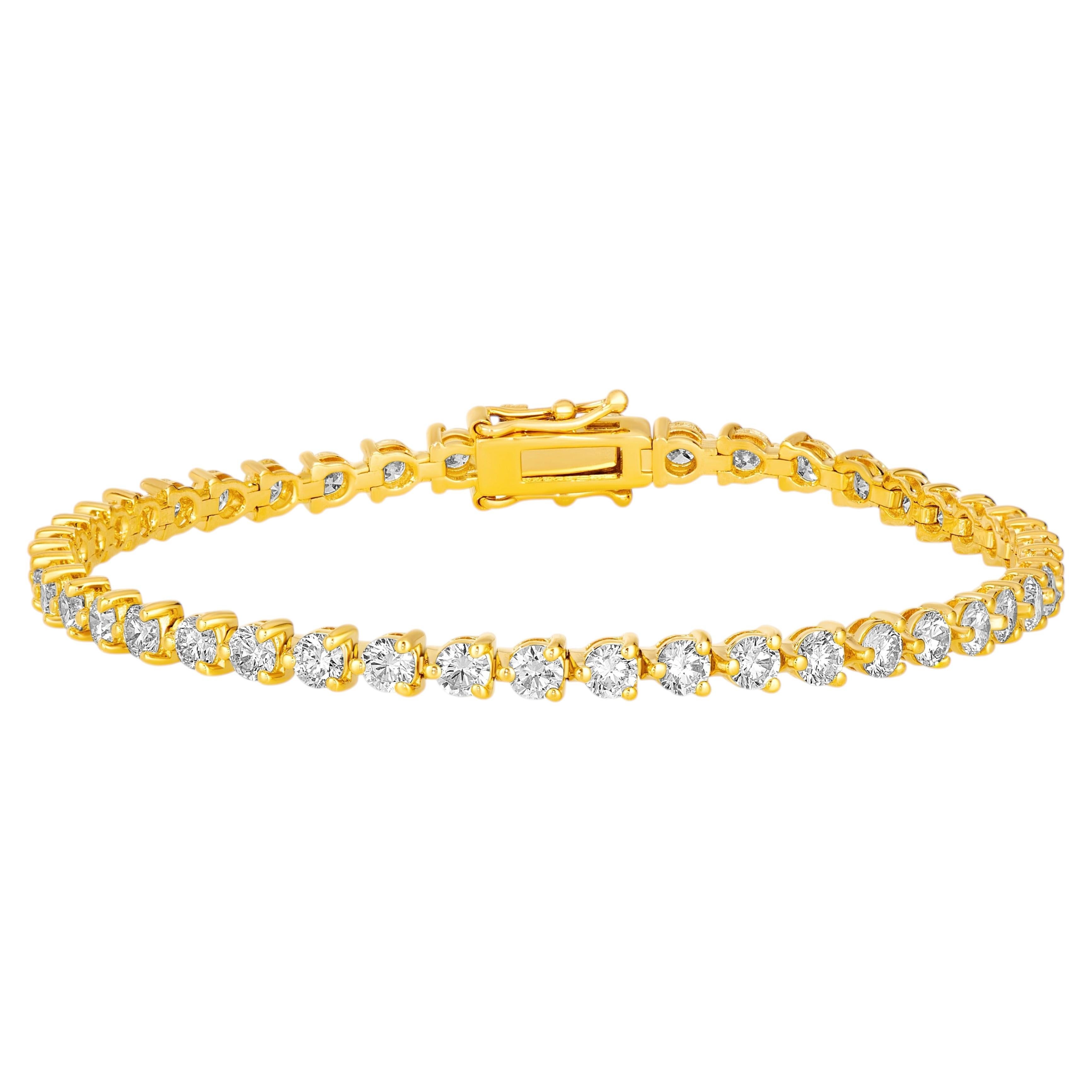 Pre-owned Morris & David 3.00 Carat Natural Diamond Tennis Bracelet 3 Prong 14k Yellow Gold 7''