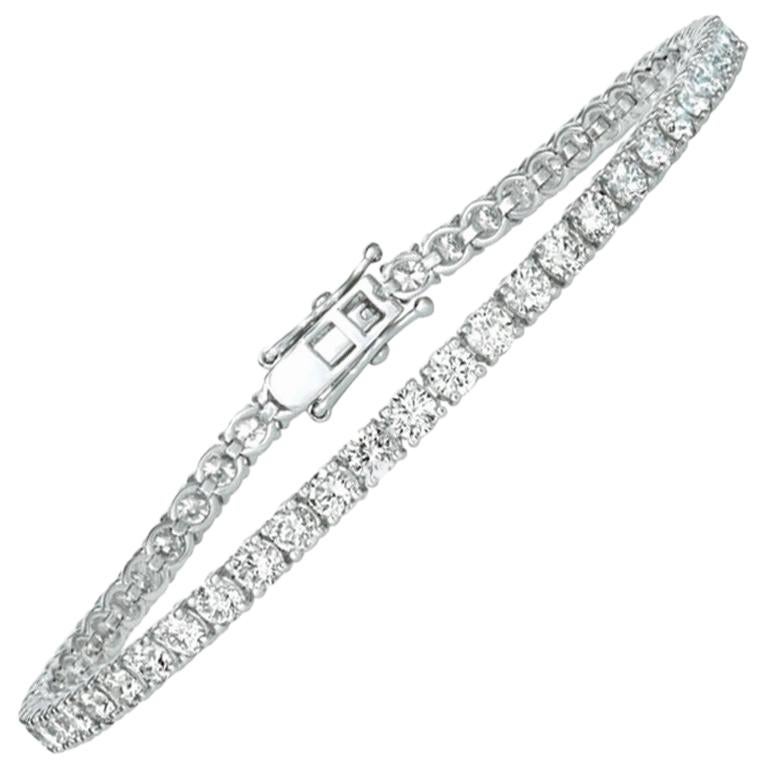 Bracelet tennis G SI en or blanc 14 carats avec diamants naturels de 3,00 carats