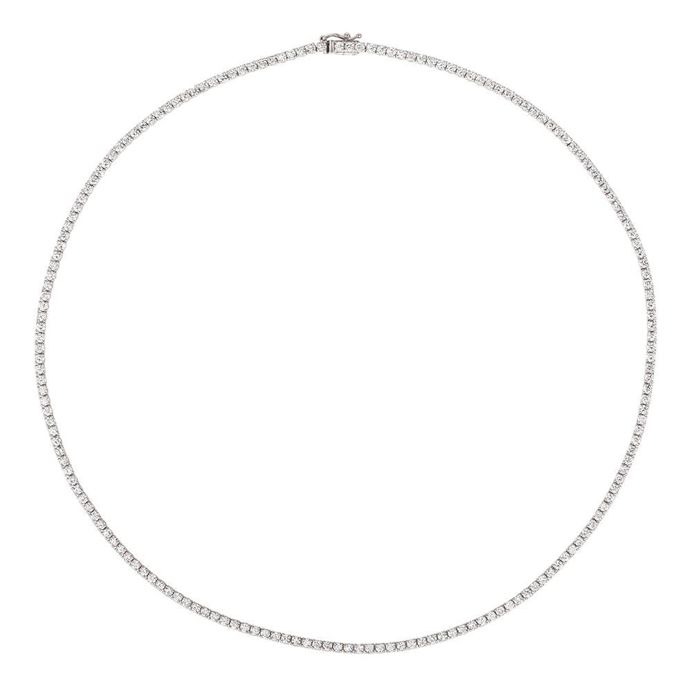 100% Natural Diamonds, Not Enhanced in any way Round Cut Diamond  Necklace  
3.00CT
G-H 
SI  
14K White Gold, Prong style 
16 inches in length

N5675.02W16
ALL OUR ITEMS ARE AVAILABLE TO BE ORDERED IN 14K WHITE, ROSE OR YELLOW GOLD UPON REQUEST. All