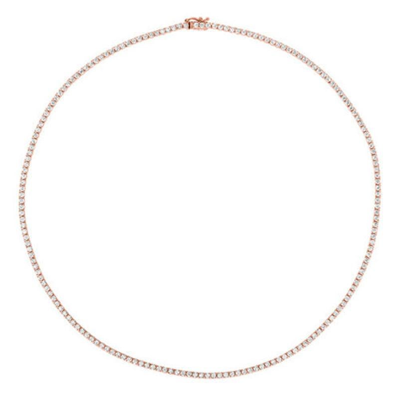Contemporary 3.00 Carat Natural Diamond Tennis Necklace G SI 14k Rose Gold For Sale
