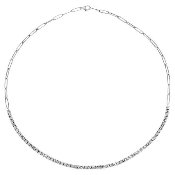 3.00 Carat Natural Diamond Tennis Paper Clip Necklace 14K White Gold For Sale