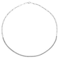3.00 Carat Natural Diamond Tennis Paper Clip Necklace 14K White Gold