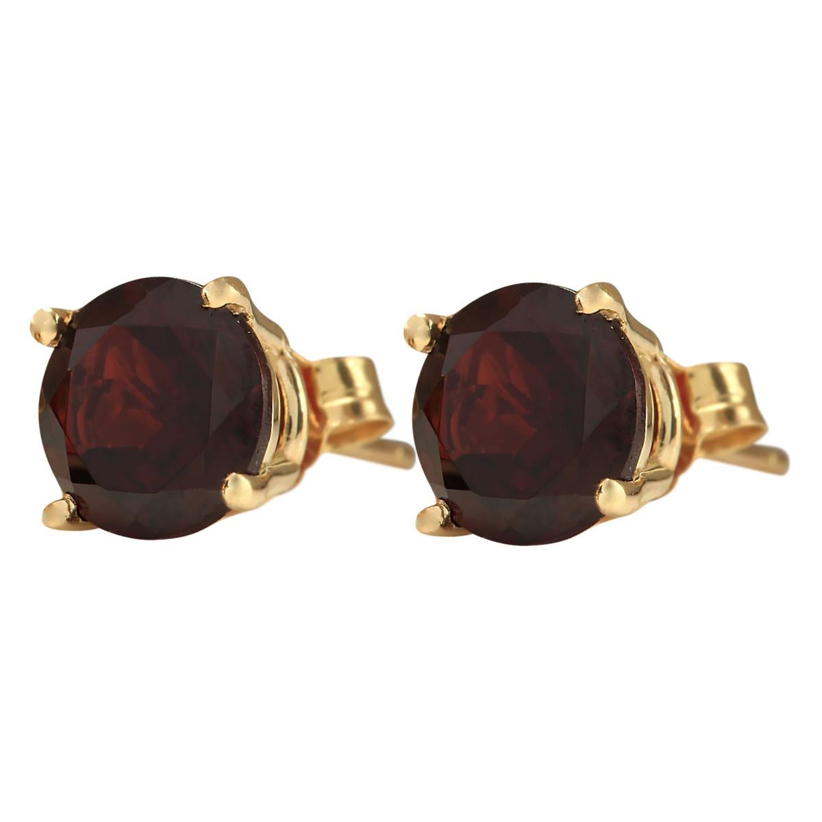 Stamped: 14K Yellow Gold
Total Earrings Weight: 1.2 Grams
Gemstone Weight: Total Natural Garnet Weight is 3.00 Carat 
Color: Red
Face Measures: 7.00x7.00 mm
Sku: [703319W]