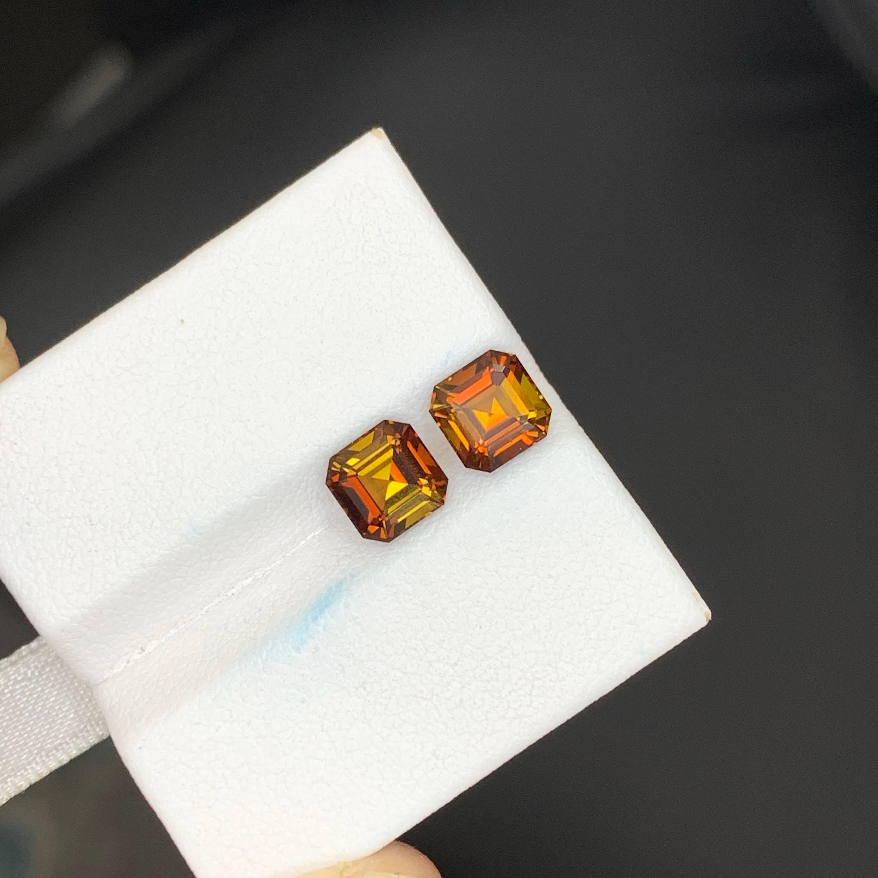 Women's or Men's 3.00 Carat Natural Loose Unique Color Tourmaline Pair Asscher Cut African Gems For Sale