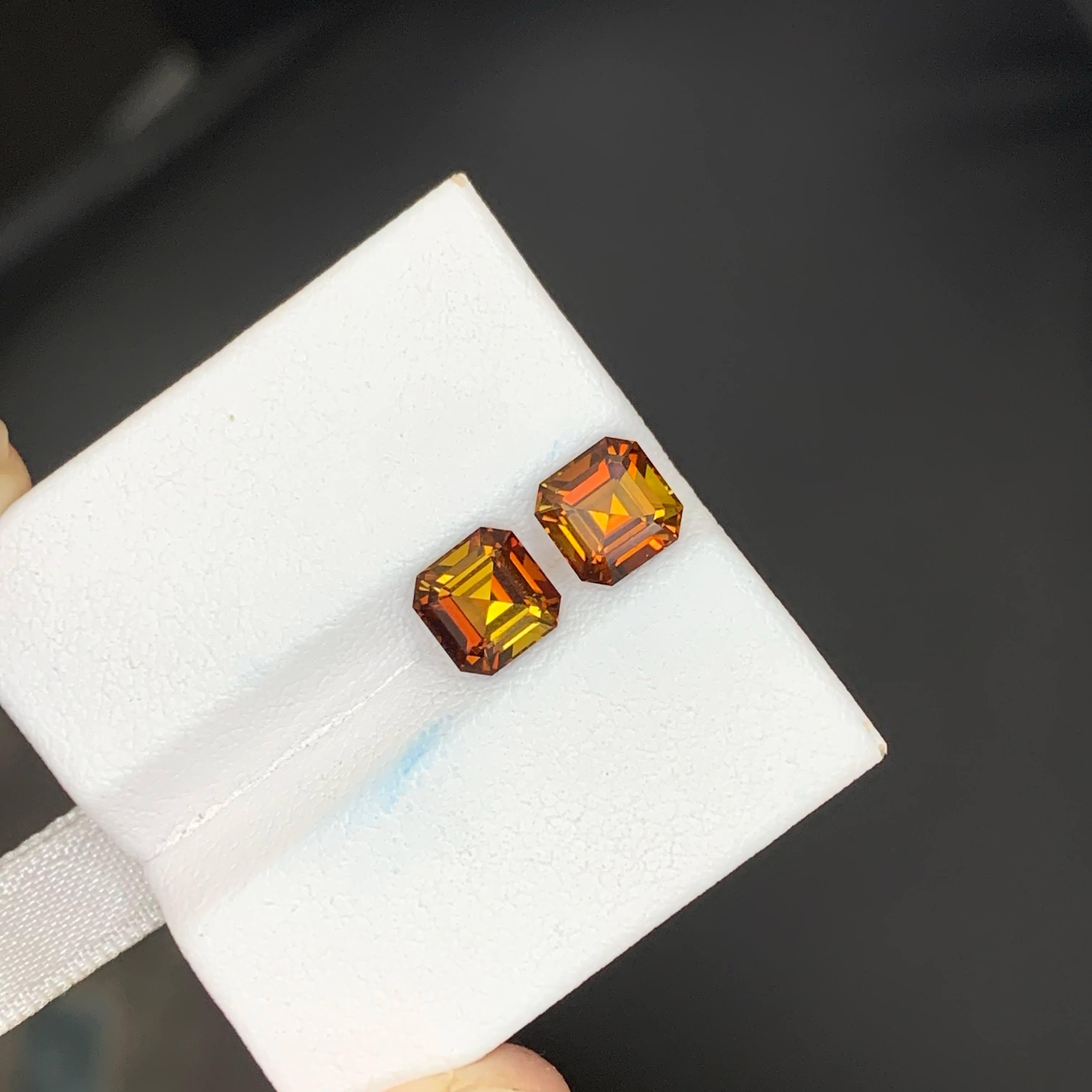 3.00 Carat Natural Loose Unique Color Tourmaline Pair Asscher Cut African Gems For Sale 1