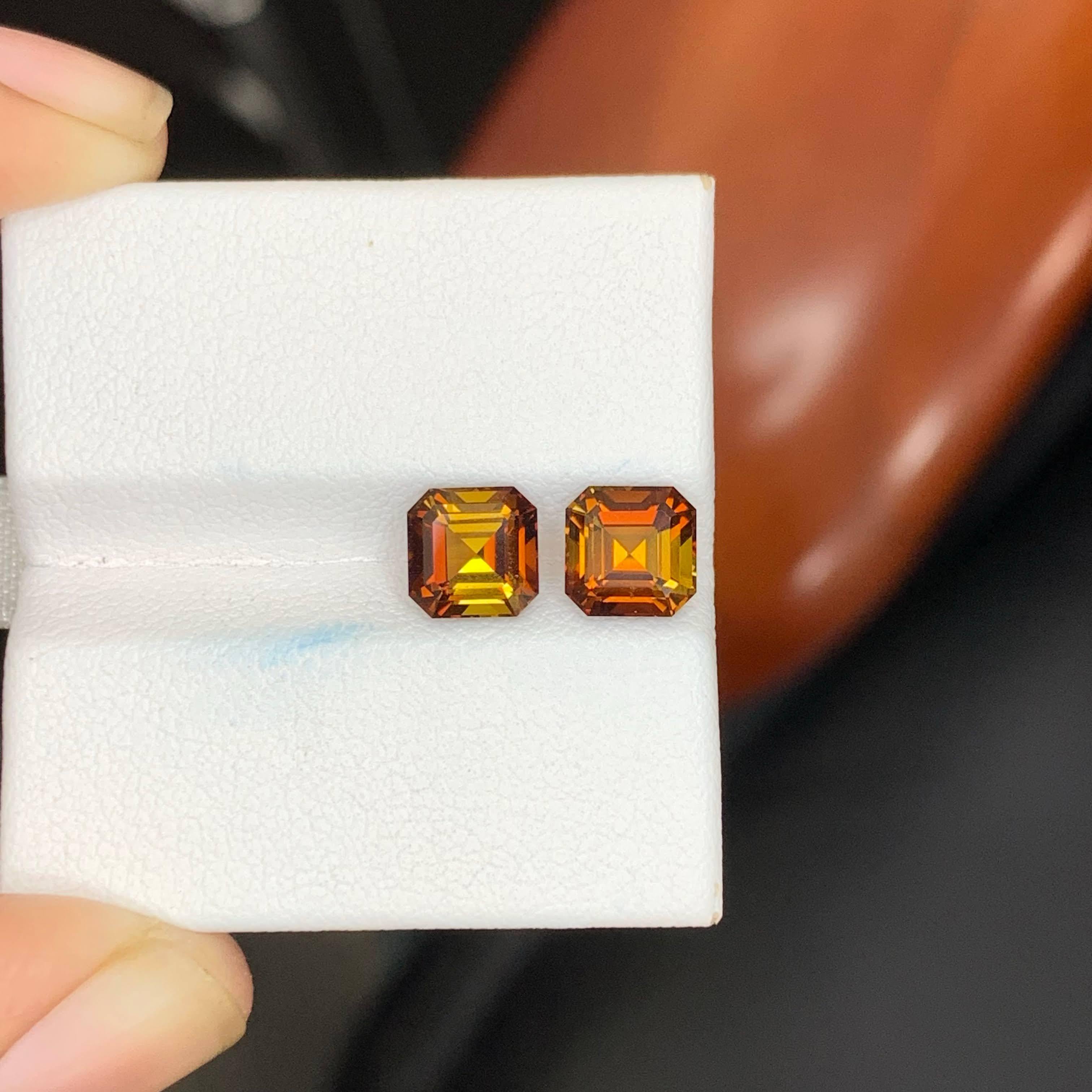 3.00 Carat Natural Loose Unique Color Tourmaline Pair Asscher Cut African Gems For Sale 2