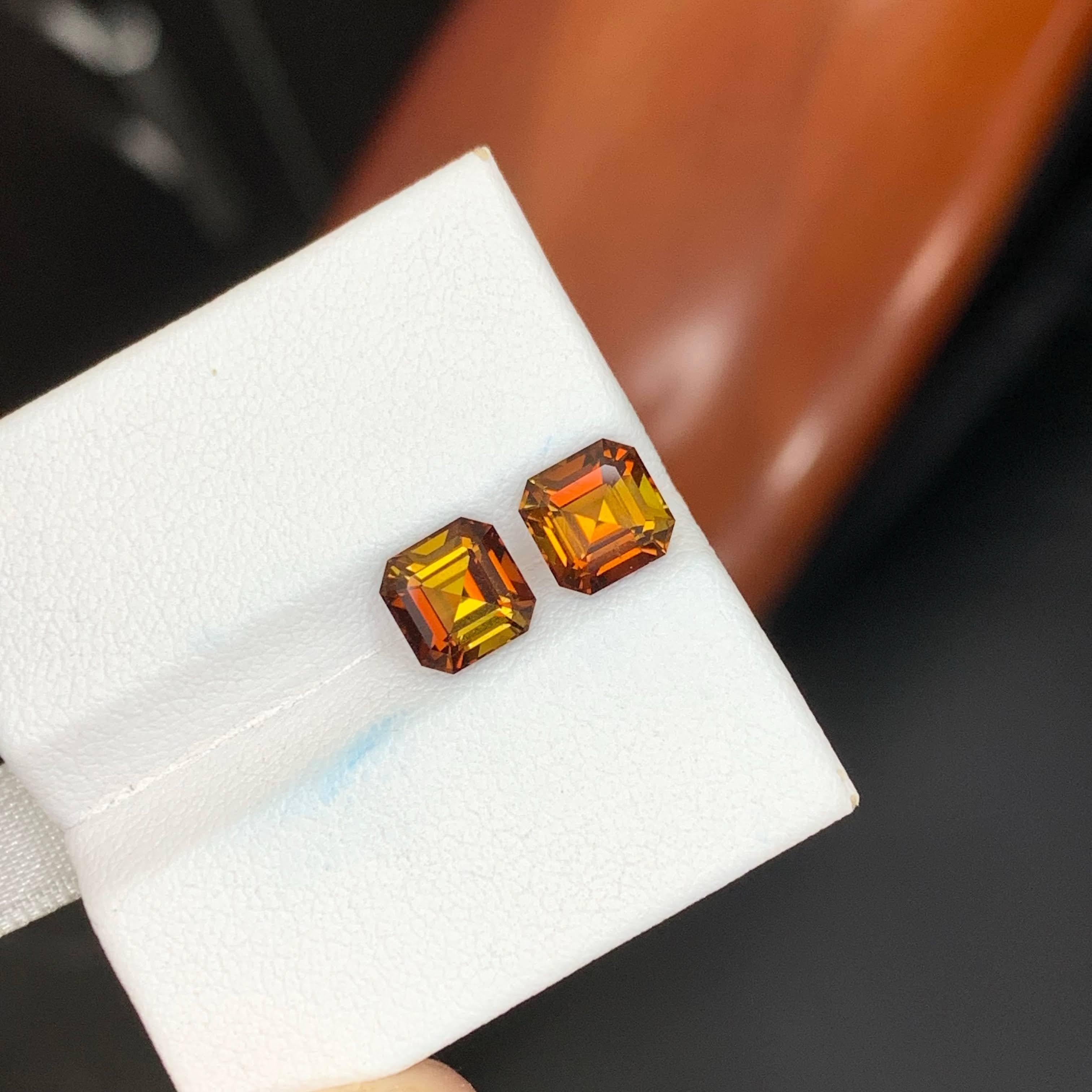 3.00 Carat Natural Loose Unique Color Tourmaline Pair Asscher Cut African Gems For Sale 3