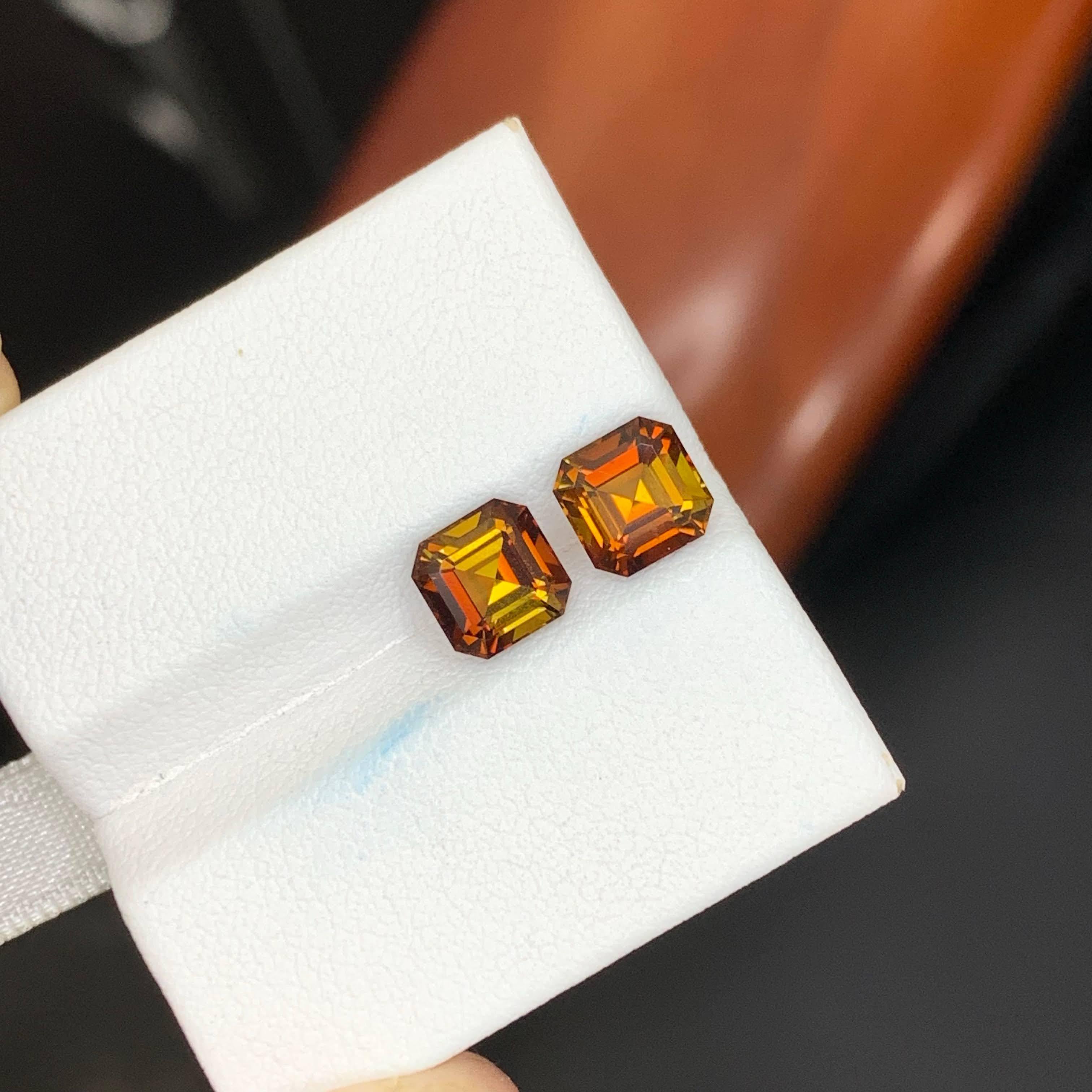3.00 Carat Natural Loose Unique Color Tourmaline Pair Asscher Cut African Gems For Sale 4