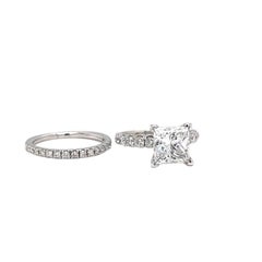 3,00 Karat natürlicher Prinzessin-Diamantring mit 0,75 Karat rundem Pavé-Diamantring