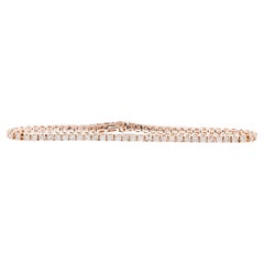 Bracelet tennis à 4 griffes en or rose 14 carats avec diamants ronds naturels de 3,00 carats	