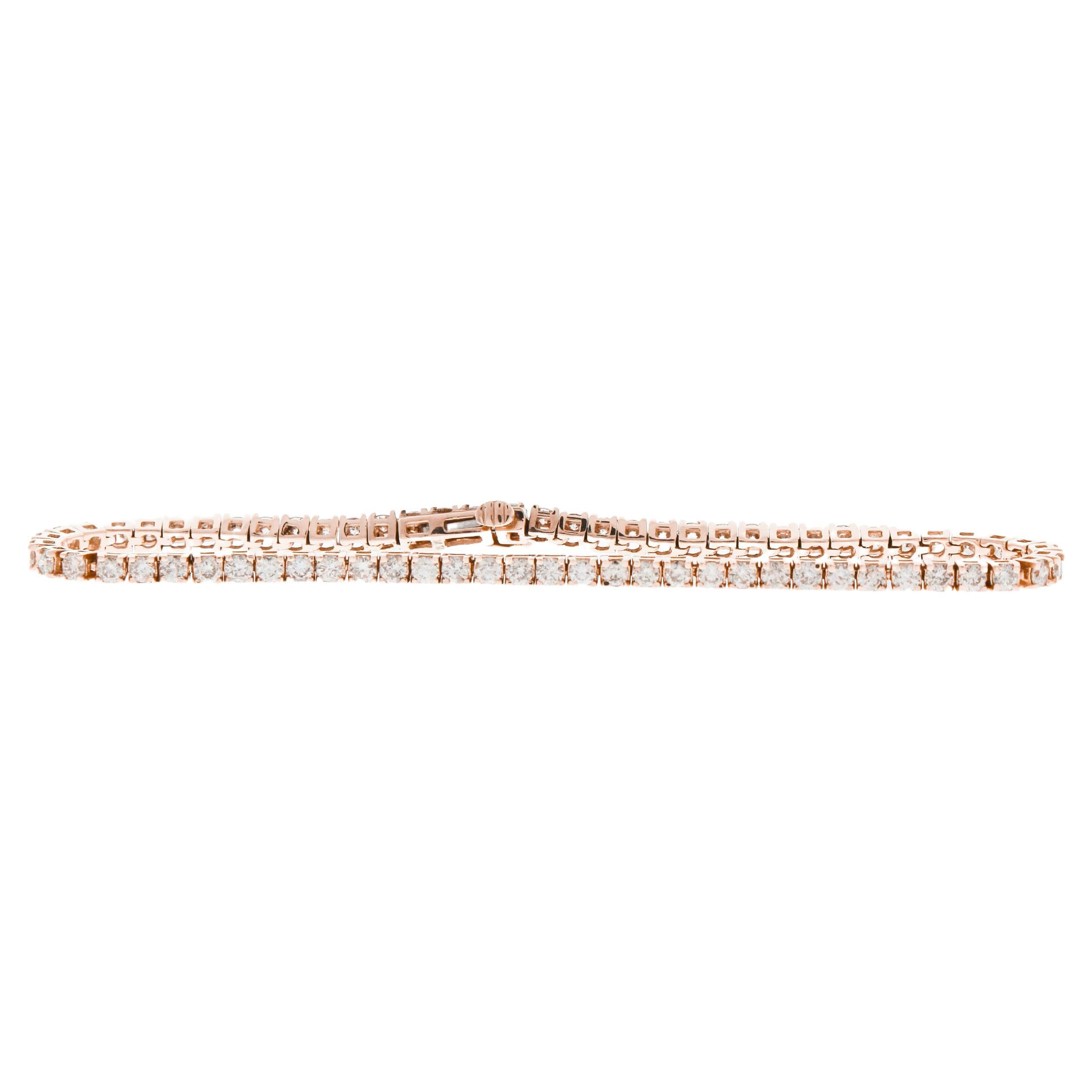 Bracelet tennis à 4 griffes en or rose 14 carats avec diamants ronds naturels de 3,00 carats	