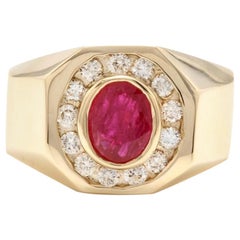 Bague pour homme en or jaune massif 14 carats avec rubis naturel de 3,00 carats et diamants