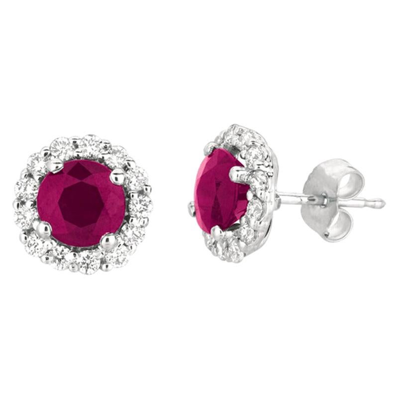 3.00 Carat Natural Ruby and Diamond Earrings G SI 14 Karat White Gold For Sale