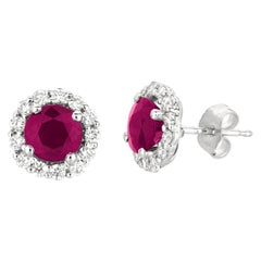 Boucles d'oreilles en or blanc 14 carats avec rubis naturel de 3,00 carats et diamants G SI