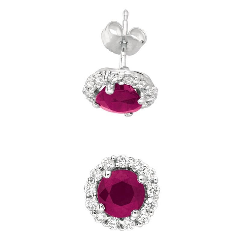 Contemporary 3.00 Carat Natural Ruby and Diamond Earrings G SI 14 Karat White Gold For Sale