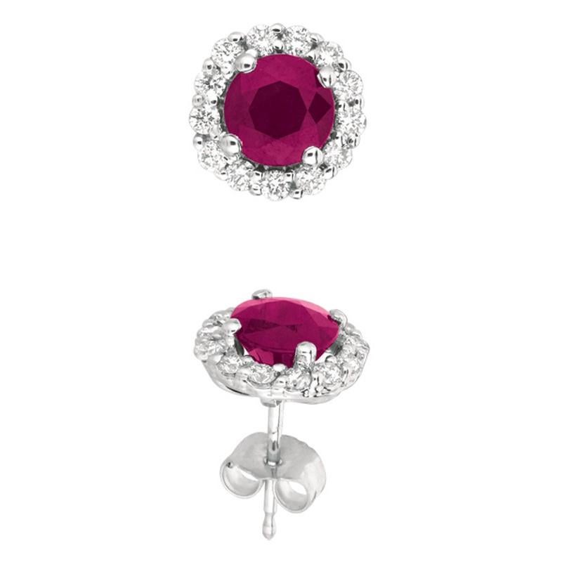 Round Cut 3.00 Carat Natural Ruby and Diamond Earrings G SI 14 Karat White Gold For Sale