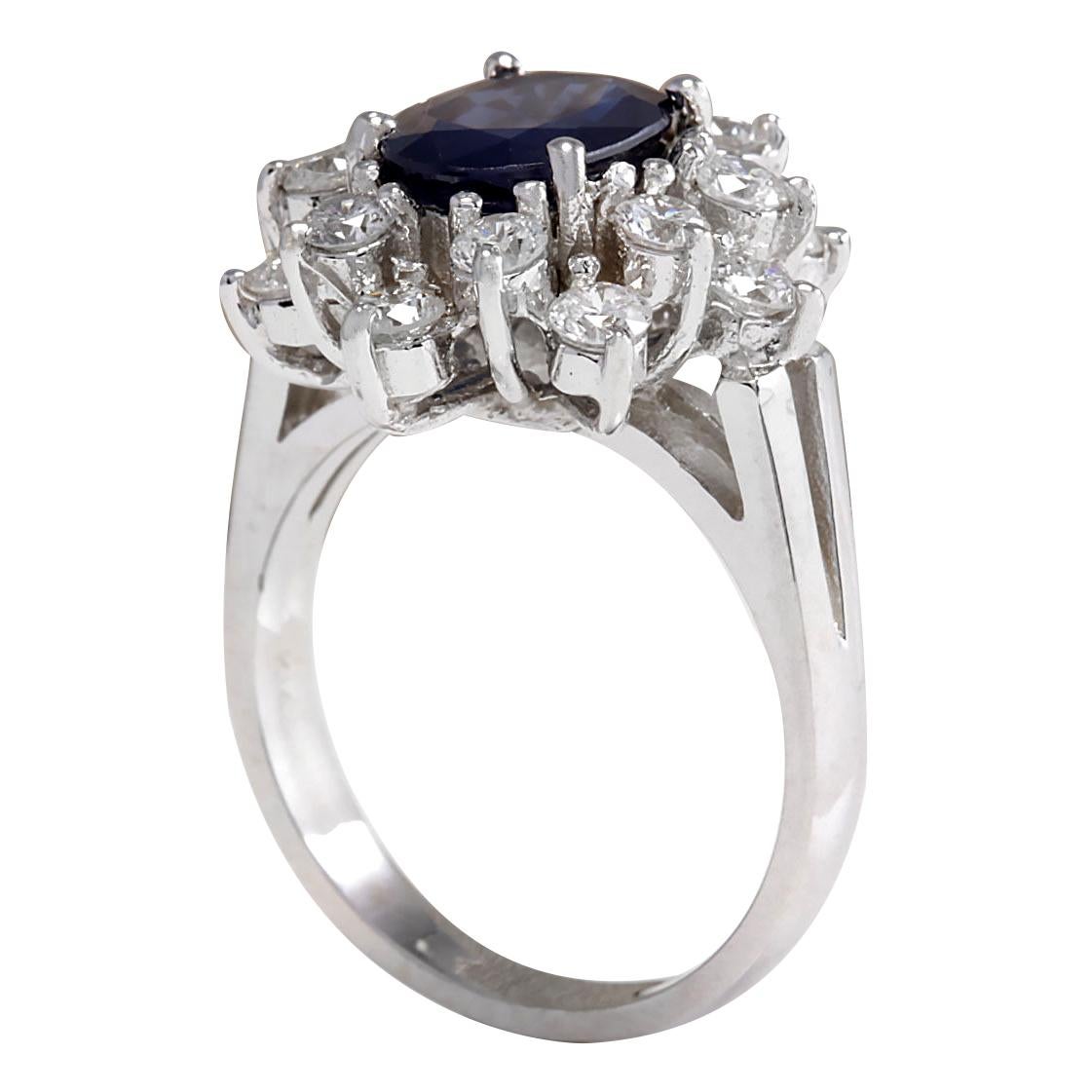 Oval Cut Sapphire Diamond Ring In 14 Karat White Gold  For Sale