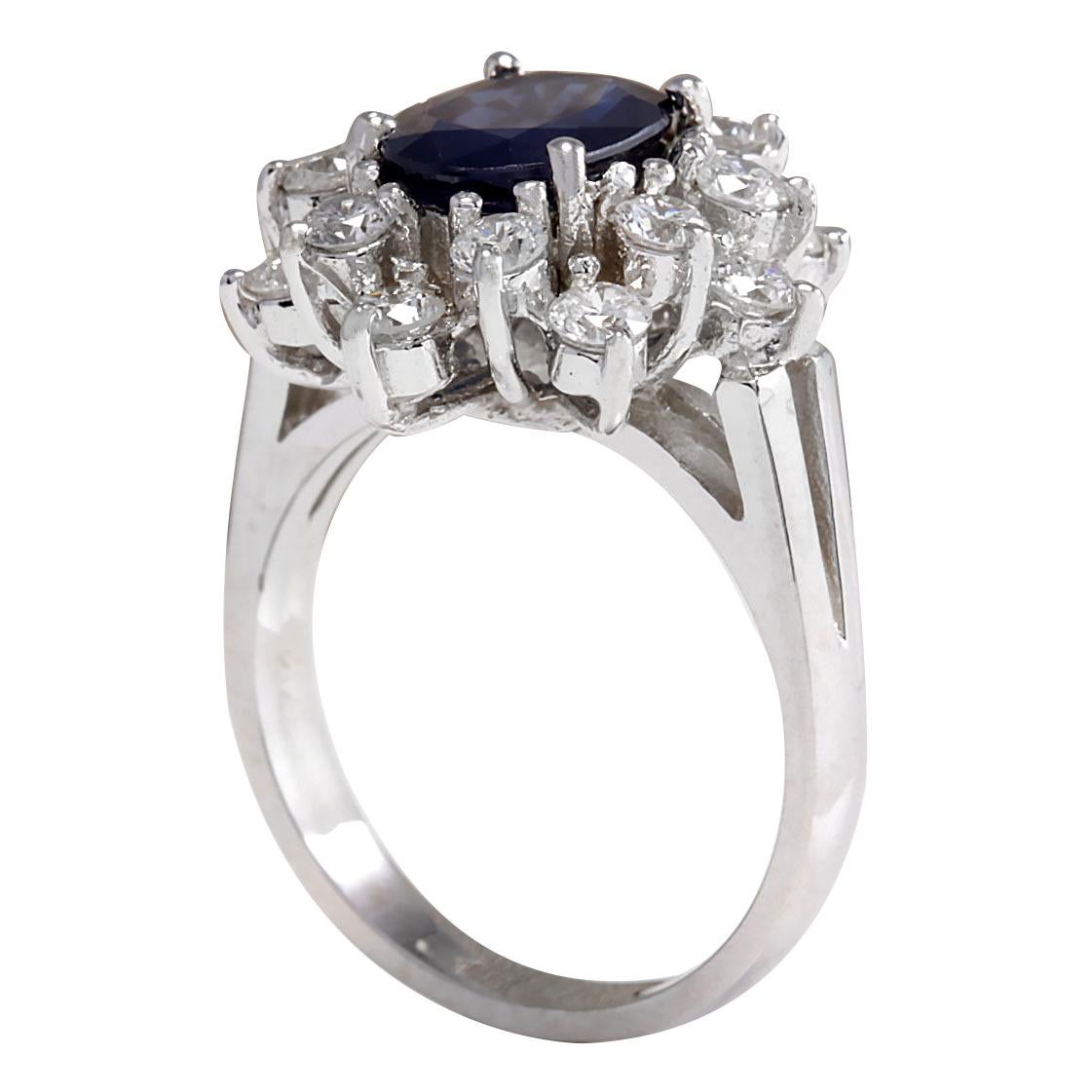 Oval Cut Sapphire Diamond Ring In 14 Karat White Gold For Sale