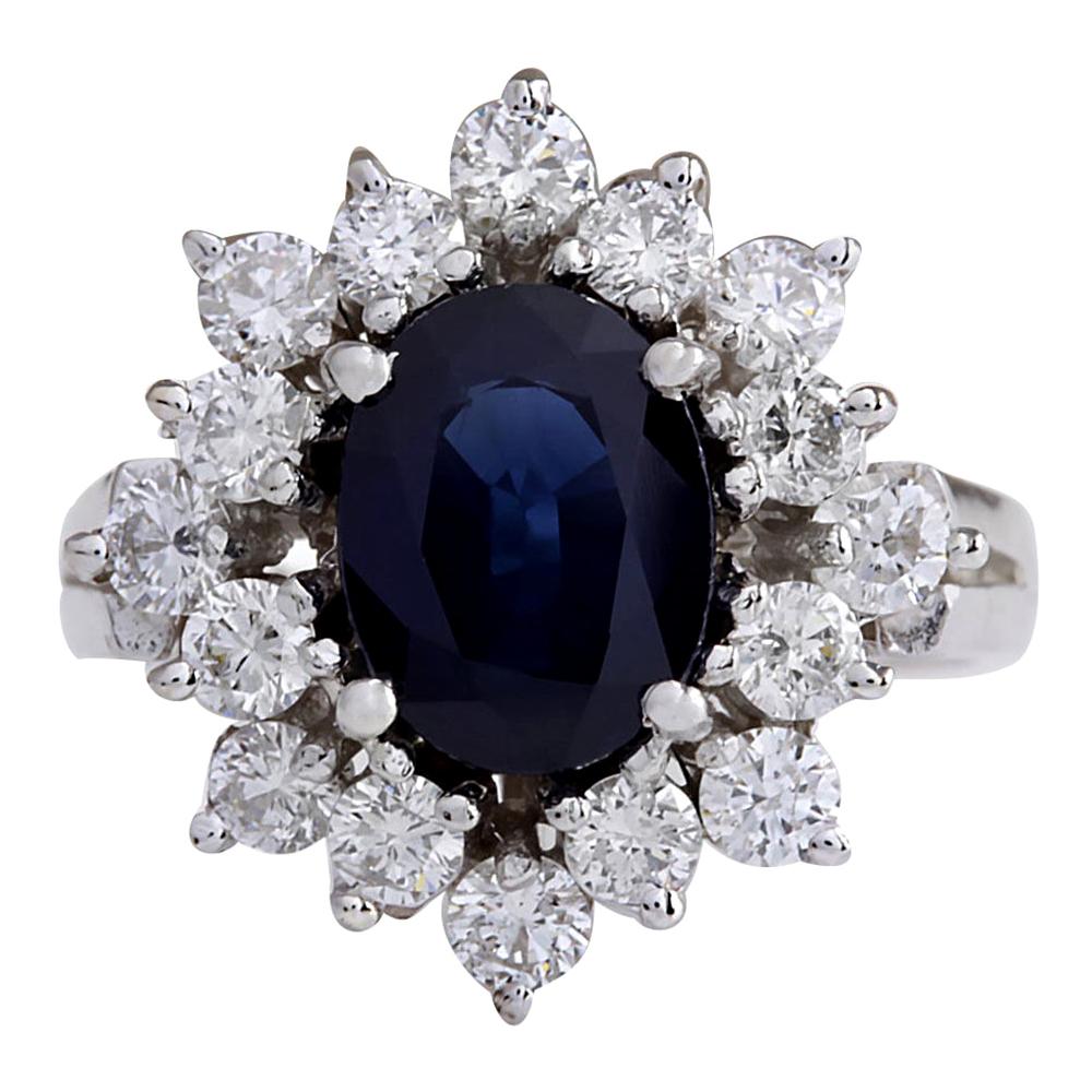 Sapphire Diamond Ring In 14 Karat White Gold  For Sale