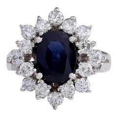 Sapphire Diamond Ring In 14 Karat White Gold 