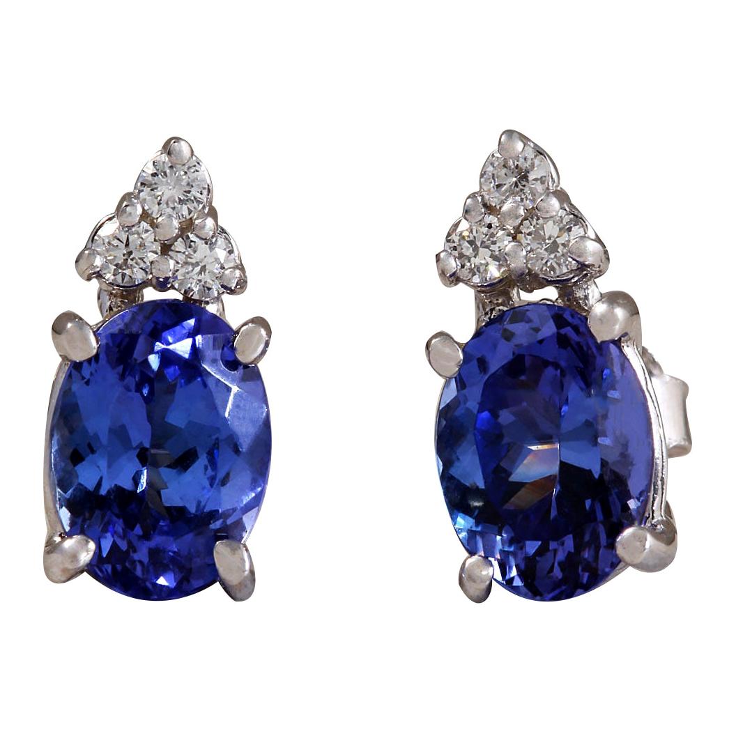 Tanzanite Diamond Earrings In 14 Karat White Gold