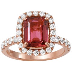 3.00 Carat Natural Tourmaline and Diamond 14 Karat Solid Rose Gold Ring