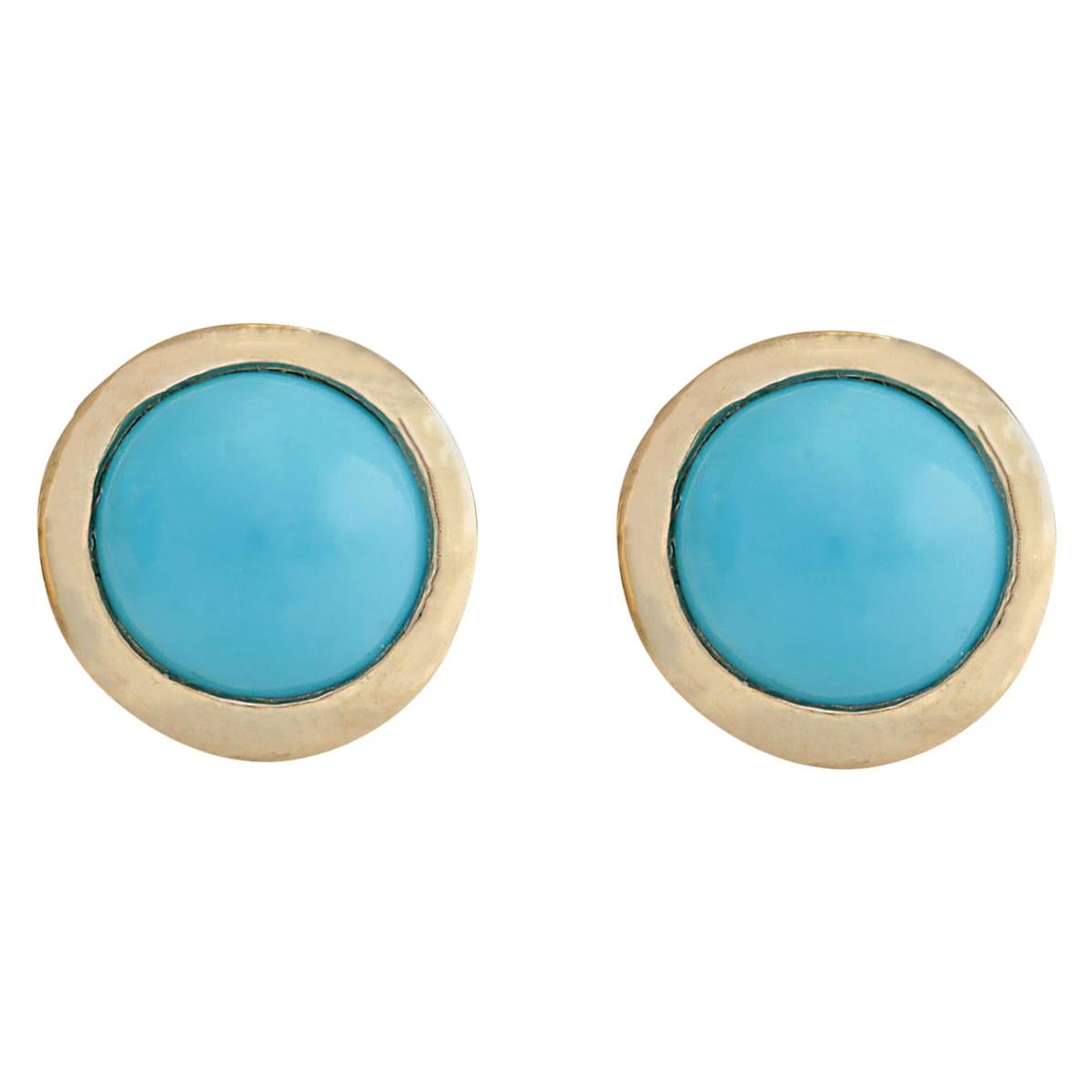 Turquoise Earrings In 14 Karat Yellow Gold For Sale