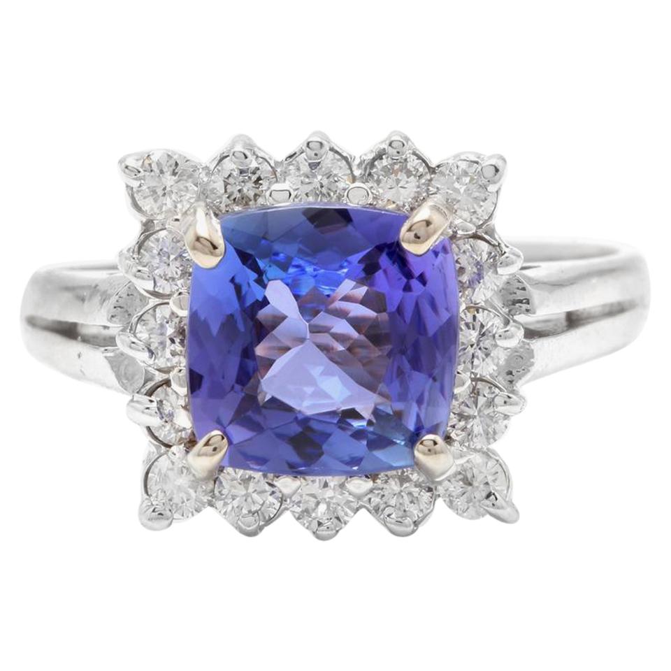 3.00 Carat Natural Very Nice Looking Tanzanite and Diamond 14 Karat Solid Gold For Sale