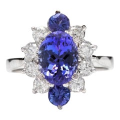 3.00 Carat Natural Very Nice Looking Tanzanite and Diamond 14K Solid White Gold