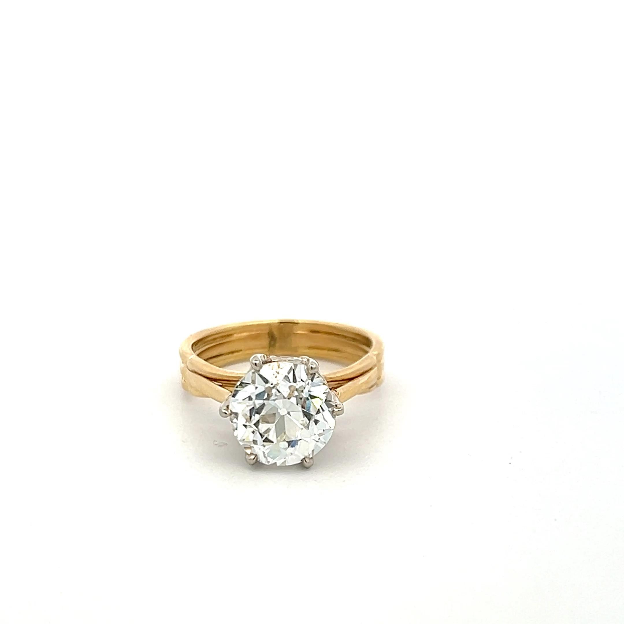 3.00 Carat Old European Cut J SI1 Diamond 14 Karat Two Tone Gold Engagement Ring Pour femmes en vente